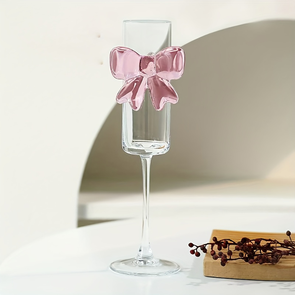 Crystal Wine Glass - 1-pack creative pink bow champagne tall