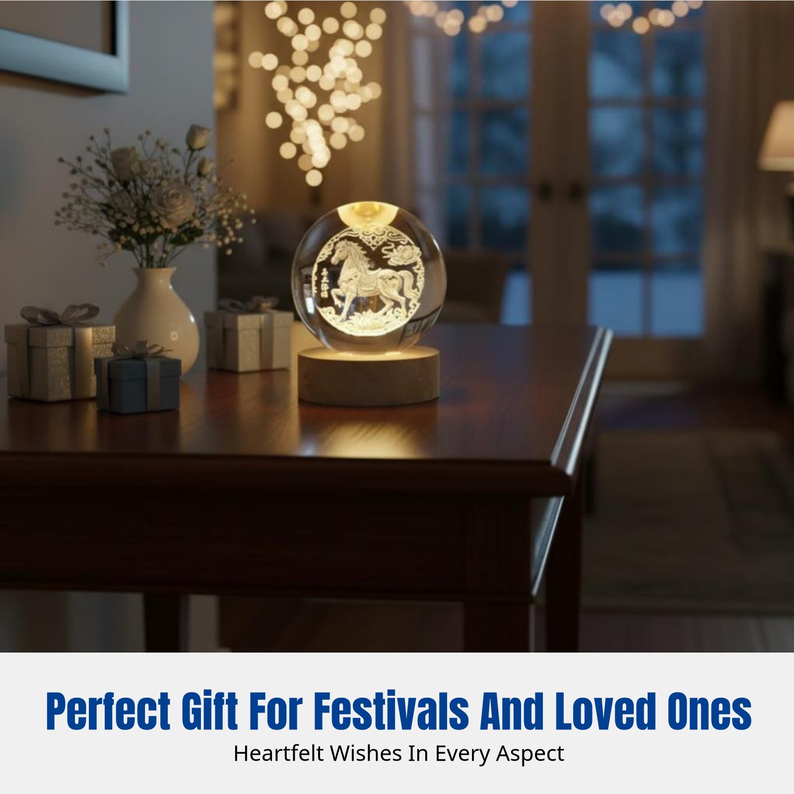 Crystal Ball Decor - Horse Series Crystal Sphere, Illuminated Night