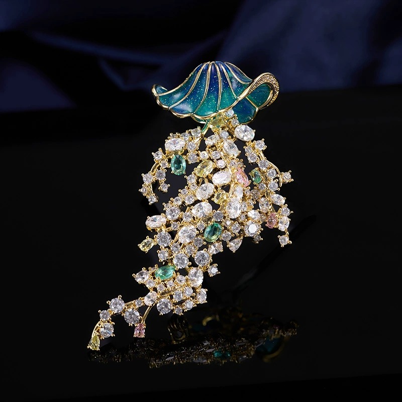 Luxury Lifestyle Jewelry - Marine life-encrusted zircon jellyfish brooch, high-end