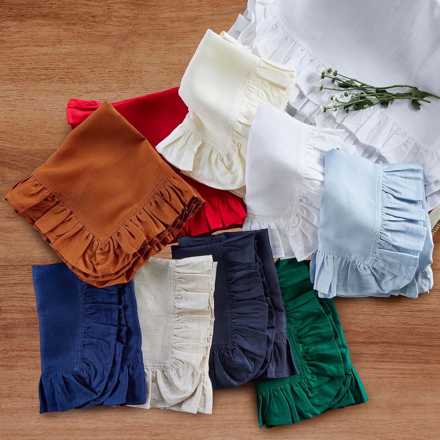 Set of 4 Linen Ruffle Dinner N - Linen Napkin Set review and price
