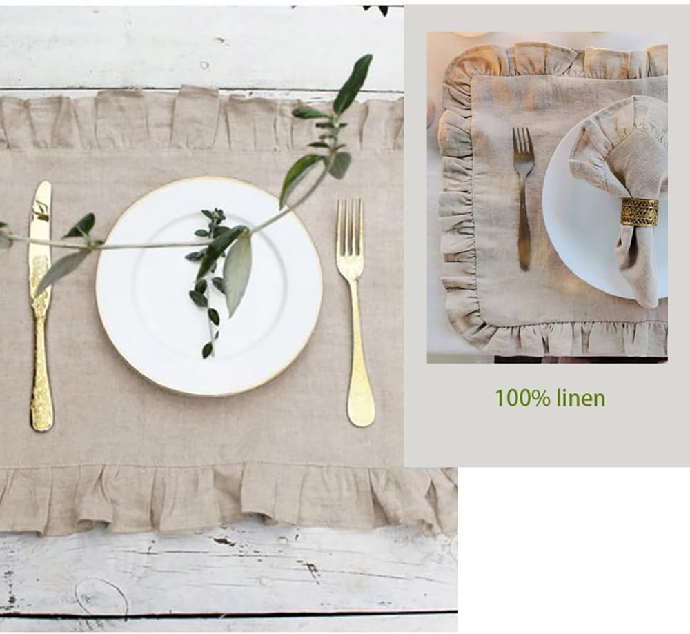 Set of 4 Linen Ruffle Dinner N - Linen Napkin Set review and price