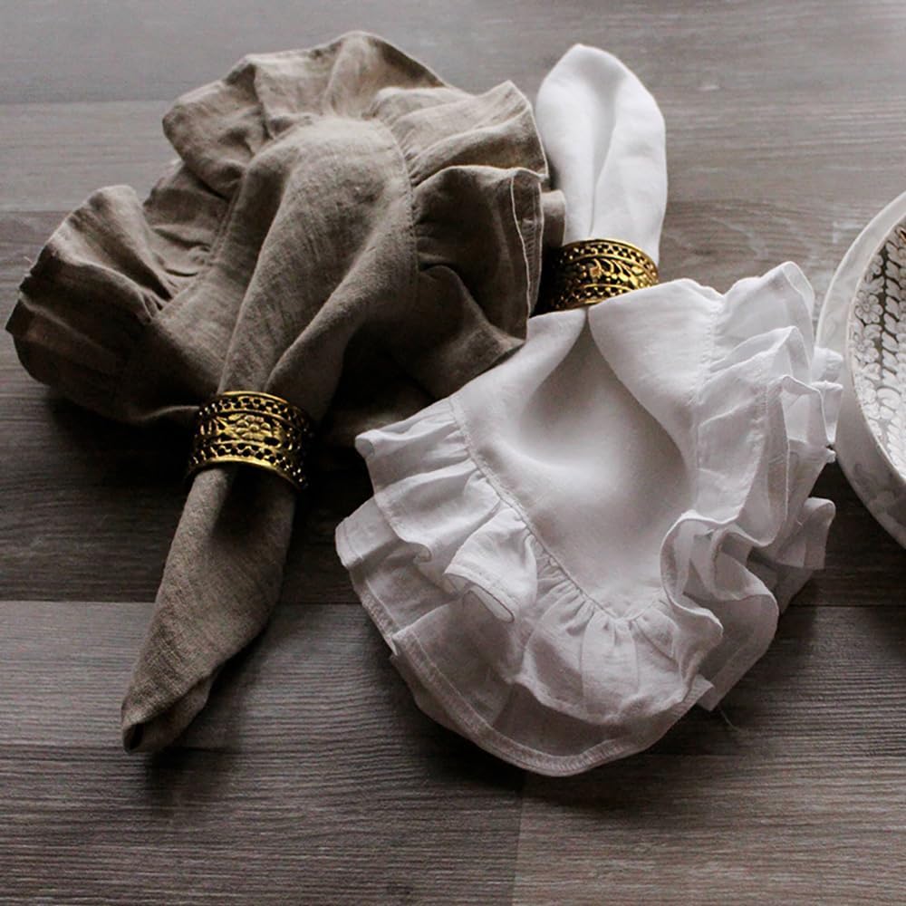 Set of 4 Linen Ruffle Dinner N - Linen Napkin Set review and price