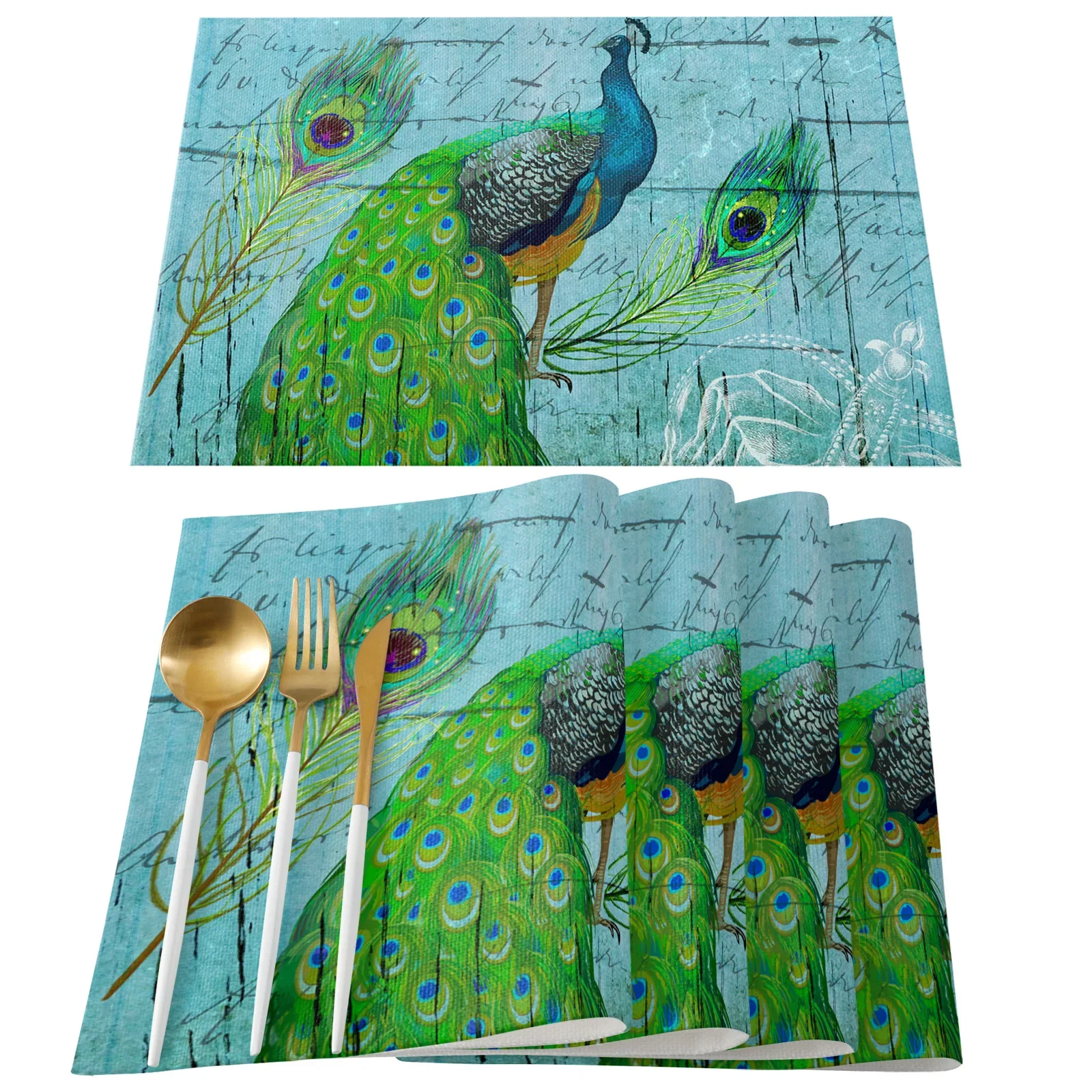 4pcs Set Table Mats Peacock Fe - Linen Napkin Set review and price