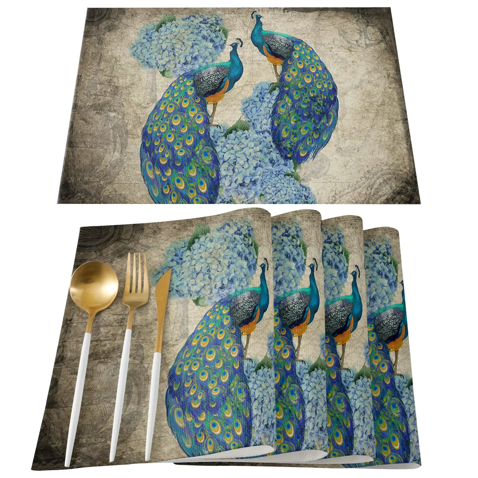 4pcs Set Table Mats Peacock Fe - Linen Napkin Set review and price